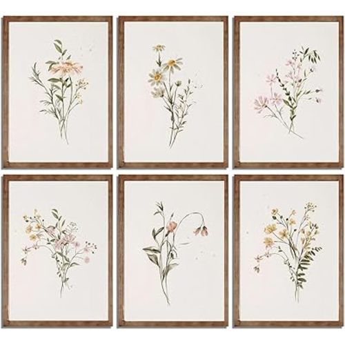 Watercolor Wildflower Wall Art Modern Minimalist Colorful Botanical Painting Picture Wall Decor Watercolour Flower Poster Print Artwork for Living Room Bedroom Home Decoration
