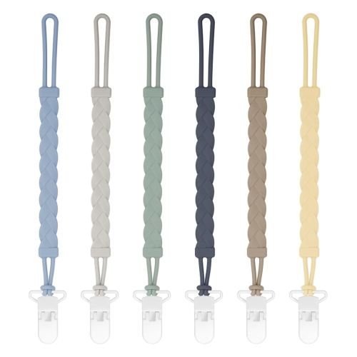 Pacifier Clips, 6-Pack Silicone Pacifier Holder Clip with Stylish Round Design, 100% Food Grade Silicone, Safe Essentials for Newborns Baby Boys and Girls