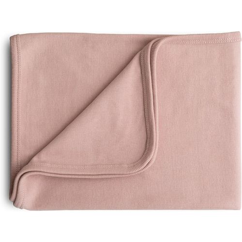mushie Extra Soft Baby Blanket | Cotton and Elastane Ribbed Receiving Blanket, Swaddle, Stroller | 35x35 Inch (Blush)