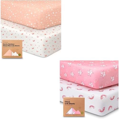 KeaBabies 2-Pack Mini Crib Sheets and 2-Pack Organic Crib Sheets for Boys, Girls - Pack and Play Sheets Fitted, Jersey Fitted Crib Sheet, Pack N Play Sheets, Baby Crib Sheets Neutral