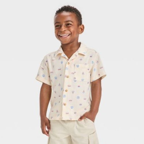 Toddler Boys' Short Sleeve 4th of July Food Button Down Shirt - Cat & Jack™ Cream 2T