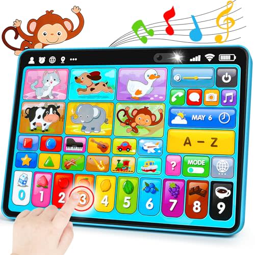 Learning Tablet for Toddlers 1-3 Trilingual Learning Toys with Music & Sound, Montessori Speech Therapy Toys for 1 Year Old Boy Girl Musical Baby Toys 12-18 Months Toddler Toys Age 1-2 2-3 Gifts