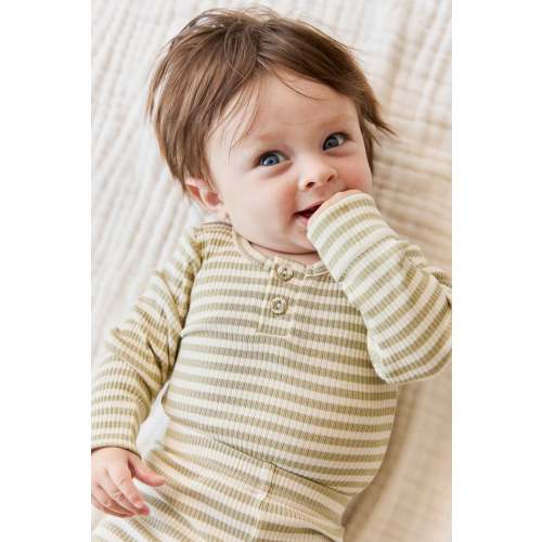 Organic Cotton Modal Long Sleeve Bodysuit - Slim Stripe Pampas/Sun Rays