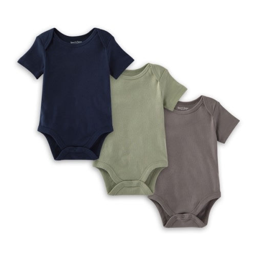 Organic Solid Short Sleeve Bodysuits - Set of 3 - Midnight - 0-3 Months
