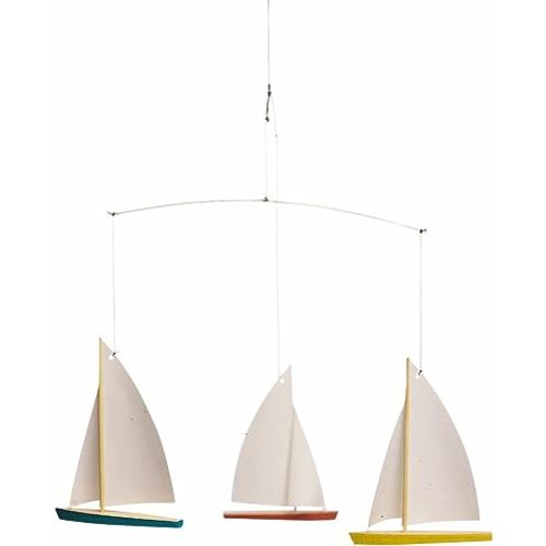 Dinghy Regatta/3 Hanging Mobile - 15 Inches Beech Wood - Handmade in Denmark by Flensted