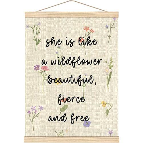 Boat Wades Wildflower Art Wooden Poster Hangers 12x16 Inch,Flower Floral Poster Hanger Frame,Wildflower Party Decorations,She Is Like A Wildflower Beautiful Fierce And Free Wall Art Hanging Decor