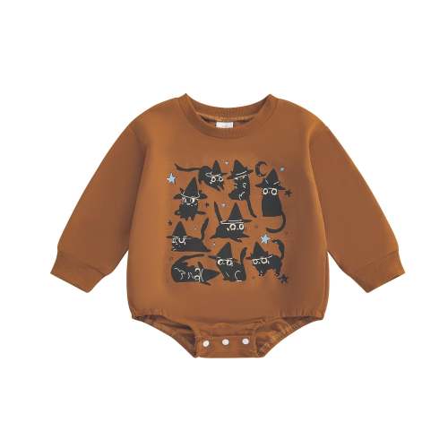 Baby Girls Boys Bubble Romper Long Sleeve Crew Neck Cat Print Fall Hal – August + Willow
