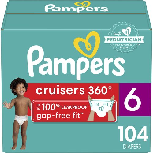 Diapers Size 6, 104 Count - Pampers Pull On Cruisers 360° Fit Disposable Baby Diapers with Stretchy Waistband, Packaging & Prints May Vary