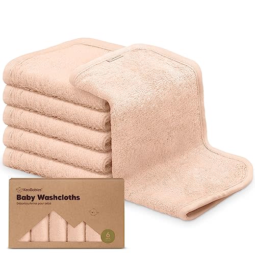 6-Pack Organic Baby Washcloths - Soft Viscose from Bamboo Washcloth, Baby Wash Cloths, Baby Wash Cloth for Newborn, Kids, Bath Baby Towels, Face Towel, Face Cloths for Washing Face (Peachy)