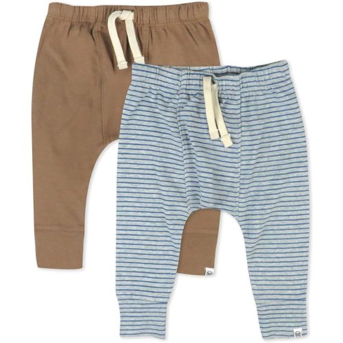 HonestBaby Multipack Honest Pants Joggers Pull on 100% Organic Cotton for Infant Baby and Toddler, Boys, Girls, Unisex - Micro Stripe Blue Heather - 0-3 months