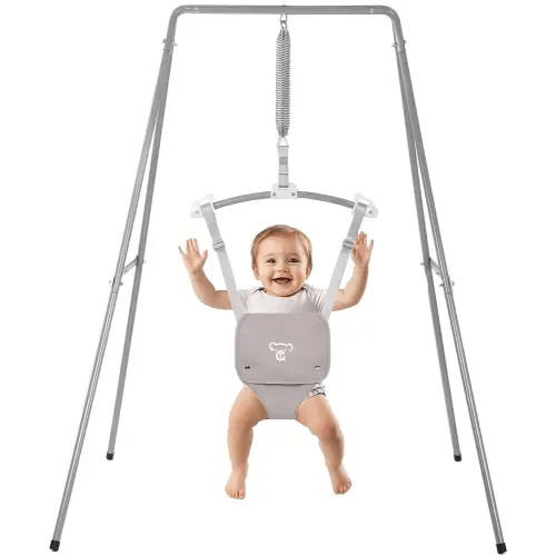 Baby Jumper with Stand, Baby Jumpers and Bouncers, Baby Exerciser Suitable for 6-24 Months, Easy to Assemble & Store Jumper for Baby (Grey)
