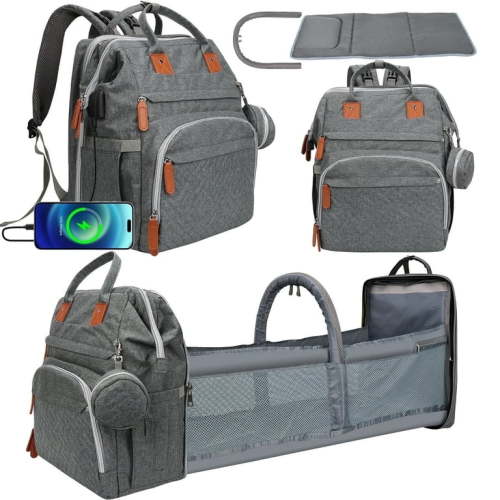 Diaper Bags，Baby Diaper Backpack with Changing Station, Multifunctional Waterproof Portable Baby Bag for Travel, Grey