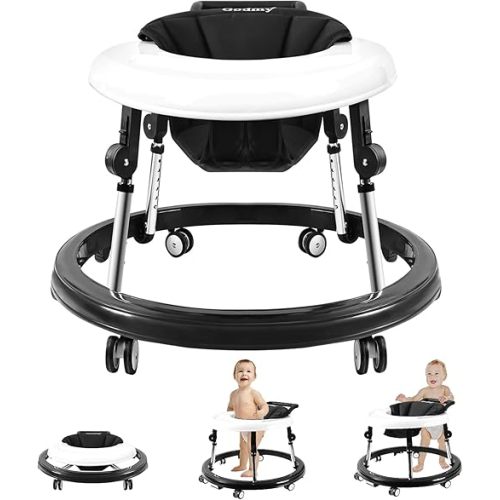 Baby Walker with Wheels, Activity Center with Mute Wheels Anti-Rollover, 5-Position Height Adjustable Foldable Baby Walker for Boys and Girls from 6-18 Months with Footrest…