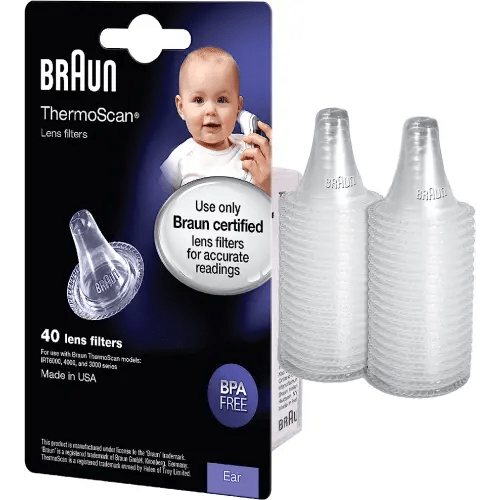 Braun ThermoScan Lens Filters for Ear Thermometer, 40 Count Disposable Thermometer Covers, Works with Braun ThermoScan Thermometers, LF40US01, Plastic
