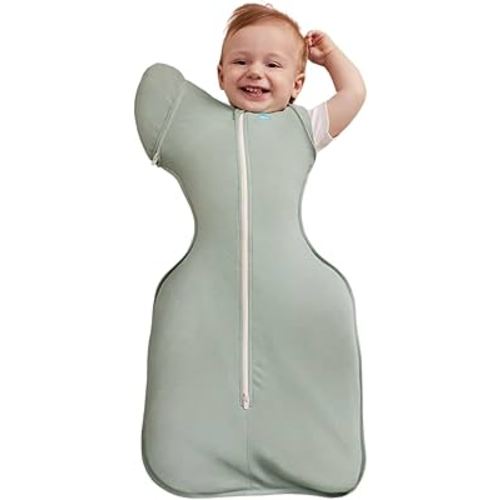 Love to Dream Swaddle Up Transition Bag - Arms Up Position - Light and Ultra Breathable Cotton - Twin Zip - Zip Off Wings - Spring, Summer - Sleep Bag - 0.2TOG - Olive, Medium (6-8.5kg)