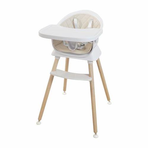 3-in-1 Wooden High Chair for Babies & Toddlers – Convertible Baby Highchair with Tray, Booster Seat & Kids Chair – Modern, Easy-to-Clean Design, Adjustable Legs, Safety Harness, Beige
