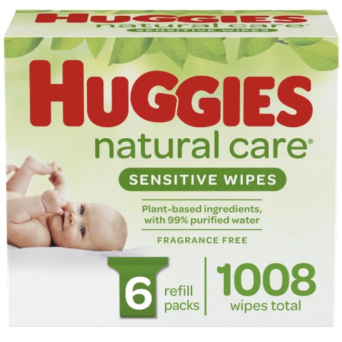 Huggies Natural Care Sensitive Baby Wipes, Unscented, 6 Refill Packs (1,008 Wipes Total)