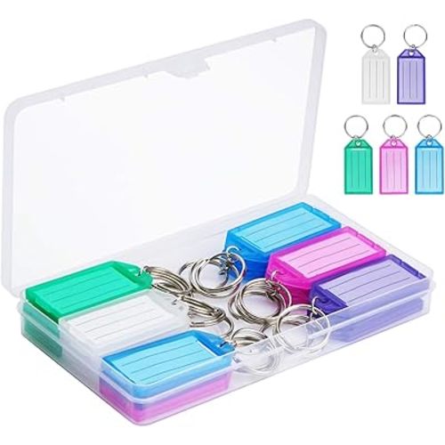 Cuttte 20 Pack Plastic Key Tags with Container, Key Labels with Ring and Label Window, 5 Colors