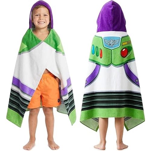 Disney Pixar Toy Story Bath Towels with Hood for Boys, Ages 2-6, Buzz Lightyear Soft and Absorbent Hooded Cotton Beach Towel Wrap, Swimming Pool Poncho, Gifts for Boys (Multi Buzz Lightyear)