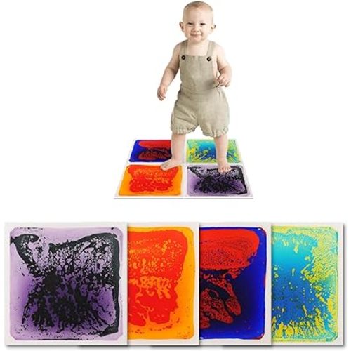 Art3d Baby Sensory Water Mats for Autistic Children (11.8"x11.8" Square, 4 Tiles, Blue-Red,Blue-Yellow,Orange-Red,Purple-Black)