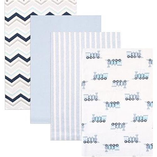 Luvable Friends Unisex Baby Cotton Flannel Receiving Blankets, Train 4-Pack, One Size