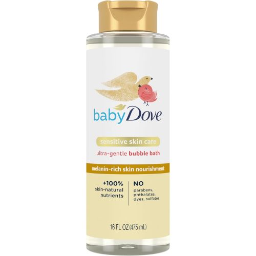 Baby Dove Bubble Bath Melanin-Rich Skin Nourishment for nourished Skin and Bath time Fun Sensitive Skin Care with Skin-Natural nutrients 16 oz, Silver