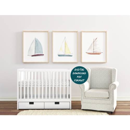 Sailboat Nursery Prints, Nursery Decor, Nursery Wall Art, Nautical Prints for Nursery, Sailboats, Instant Download, Nautical Nursery