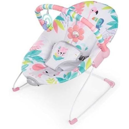 Bright Starts Baby Bouncer Soothing Vibrations Infant Seat - Removable-Toy Bar, Nonslip Feet, 0-6 Months Up to 20 lbs (Flamingo Vibes, Pink)