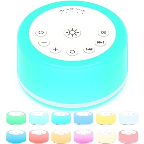 ColourNoise Sound Machine White Noise Machine 12 Colors Night Lights Brown Noise Machine with 30 Soothing Sounds Sleep Sound Machine with 5 Timers Portable for Home Travel and Office(White)