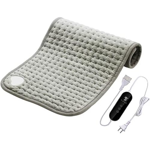 Electric Heating Pad for Back Pain Relief, Heating Pad for Period Cramps with 9 Heat Settings & 4 Timer Settings, Portable Heat Pad for Shoulder, Neck, Cramp(Light Gray, 12''×24'')