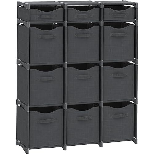 12 Cube Closet Organizers And Storage | Includes All Storage Cube Bins | Easy To Assemble Closet Storage Unit With Drawers | Room Organizer For Clothes, Baby Closet Bedroom, Playroom, Dorm (Dark Grey)