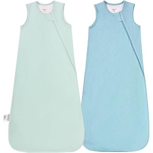 Supersoft Rayon Made from Bamboo Sleep Sack 6-12 Months 0.5 Tog Lightweight Toddler Sleep Sack Baby Wearable Blanket with 2-Way Zipper Summer Unisex Sleeping Bag for Babies (2 Pack) Green & Blue