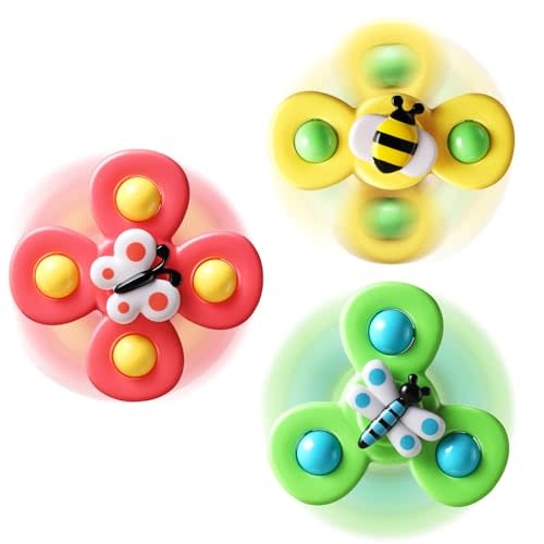 ALASOU 3PCS Suction Cup Spinner Toys for 1 Year Old Boy Girl|Spinning Top Baby Toys 12 18 Months|1 2 Year Old Boy Birthday Gift|Baby Bath Toys for Kids Ages 1-3|Sensory Toys for Toddlers 1-3