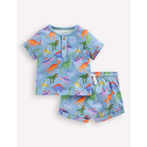 Short Sleeve Printed Play Set-Vintage Blue Dinosaurs | 12-18 mo