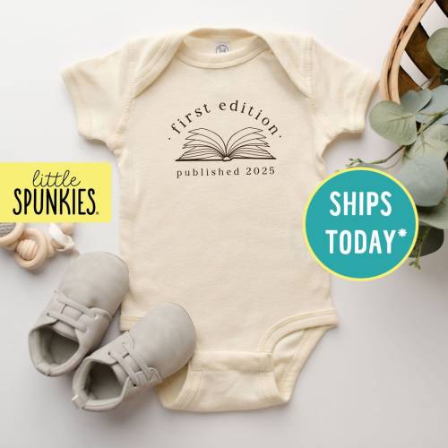 Vintage Book Baby Reveal, First Edition Published with Year Natural Onesies® Brand, Custom Infant Bodysuit (FIRST EDITION PUBLISHED)