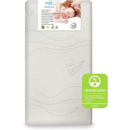 Wonder Dream Baby Crib Mattress and Toddler Mattress, Organic Cotton Cover, 100% Breathable, Non Toxic, No VOC's, Greenguard Gold Certified, Made in USA