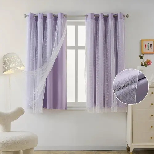 MYSKY HOME Lilac Curtains for Girls Bedroom Nursery Curtains 63 Inch Long Cute Curtains Light Purple Daughter Room White Polka-Dots Short Sheer Grommet Room Darkening Window Drapes 2 Pieces 52" x 63"