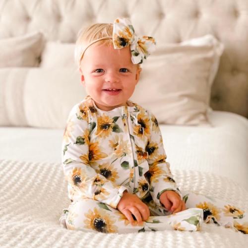 Savannah's Sunflower Zipper Ruffle Footie
