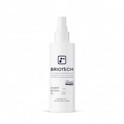 BRIOTECH Sanitizer Disinfectant Hypochlorous Spray, Kill 99.99% of Viruses & Bacteria, Control Mold, Eliminate Odor, Gentle for Nurseries, Food Contact Surface Sanitizer, 2 fl oz Travel Size