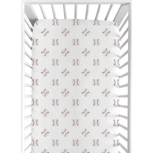 Sweet Jojo Designs Red and White Baby or Toddler Fitted Crib Sheet for Baseball Patch Sports Collection