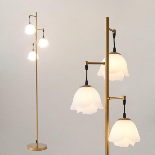 Rosdorf Park Floor Lamp For Living Room, 3 Light Tree Standing Lamp With Flower Lamp Shade, Mid Century Modern Tall Floor Lamps LED Bulbs Include, Vintage Retro Farmhouse Boho Floor Lights For Bedroom | Wayfair