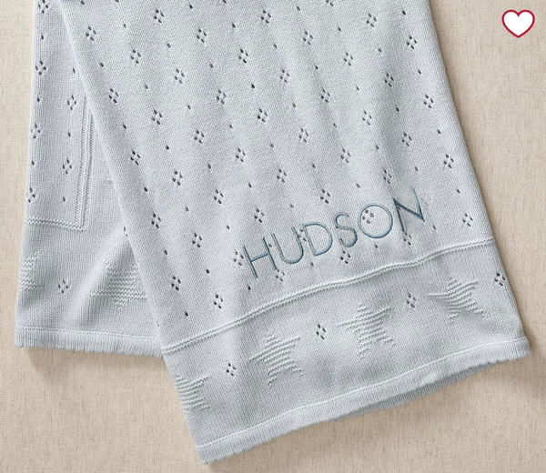 Star Pointelle Baby Blanket: Color Blue, Monogram "Jones"