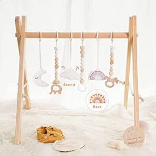 Amazon.com : little dove Baby Play Gym, Wooden Play Gym with 6 Toys, Foldable Baby Gym Frame, Infant Activity Gym Hanging Bar, Newborn Gift Baby Girl and Boy Gym Montessori Toy : Toys & Games