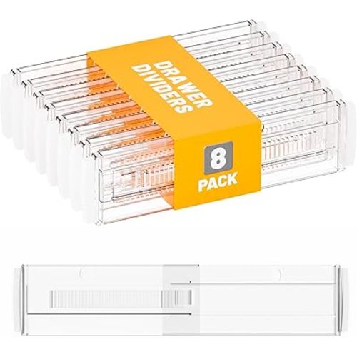 Yieach 8 Pack Acrylic Drawer Dividers for Clothes,3.2 Inch Shallow Dividers for Drawers -Expandable from 12.3"-17"-Plastic Plastic Drawer Dividers for Dresser,Baby Clothing,Underwear,Kitchen or Office