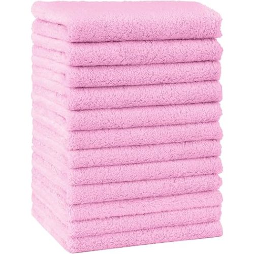 HOMEXCEL Baby Washcloths 12 Pack-Microfiber Coral Fleece Baby Bath Face Towel 7 x 9 Inch Extra Absorbent Soft Burp Cloth and Wash Cloths for Newborn-Infants and Toddlers,Light Pink