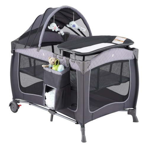 Pamo Babe Unisex Portable Baby Play Yard Include Wheels, Canopy, Changing Table for Newborn(Grey)