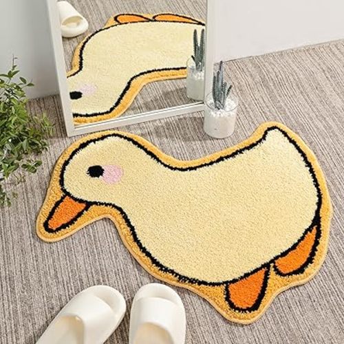 TRUEDAYS Bathroom Rug Cute Bath Mat Duck Shaped Small Rug Non Slip Bathtub Mat and Absorbent Shower Mat Washable Plush Luxury Mat