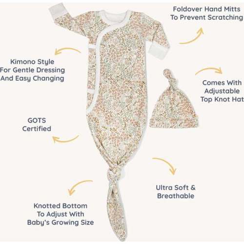 Organic Kimono Knotted Sleep Gown, Gardenia - Makemake Organics | Maisonette