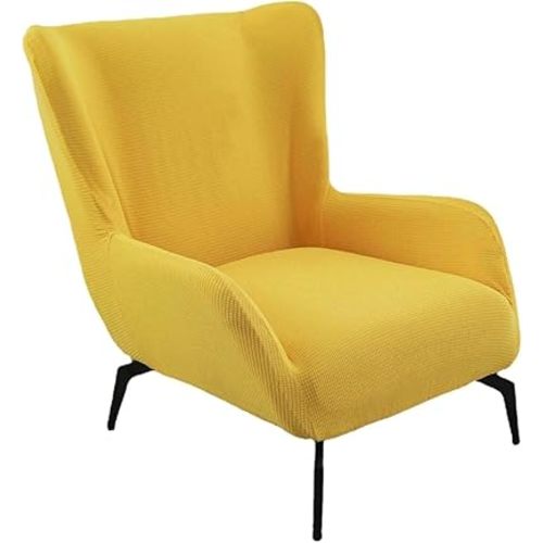High Stretch Wingback Chair Covers Jacquard High Back Armchair Slipcovers 1 Piece Modern Single Sofa Cover Washable Furniture Protectors for Living Room Bedroom (Color : Yellow, Size : 1pcs)