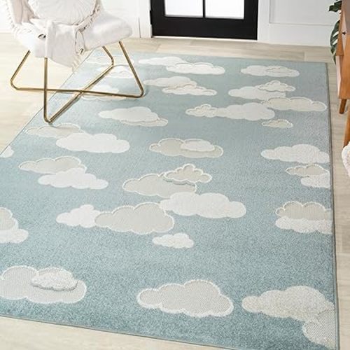 JONATHAN Y SCN105A-5 Hedwig High-Low Youth Cloud Scandi Rug Indoor/Outdoor Area Rug, Kids, Modern, Cottage, Transitional for Bedroom,Kitchen,Living Room,Non Shedding,Easy-Washing, Blue, 5 X 8